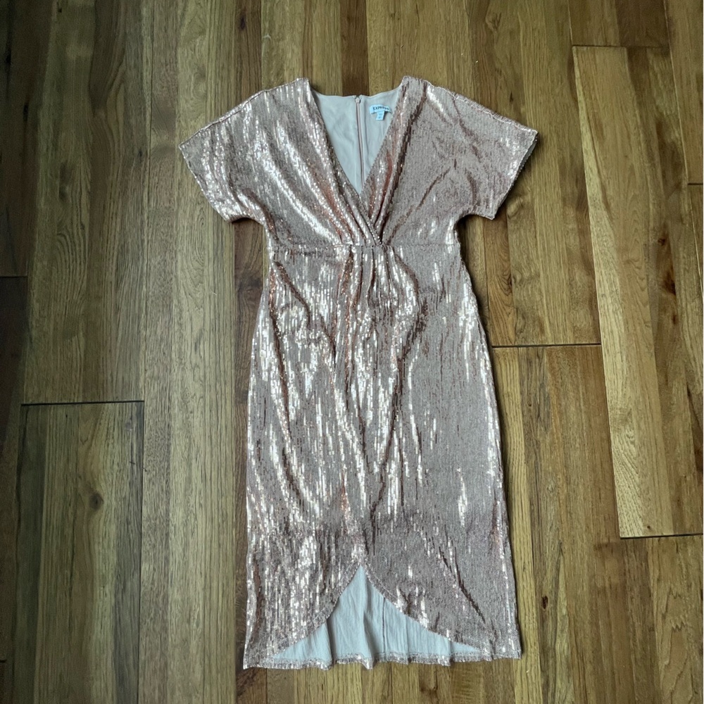 Express Blush Sequins Drapy Midi Dress‎ Women’s Sz M Party Glam Event Wedding